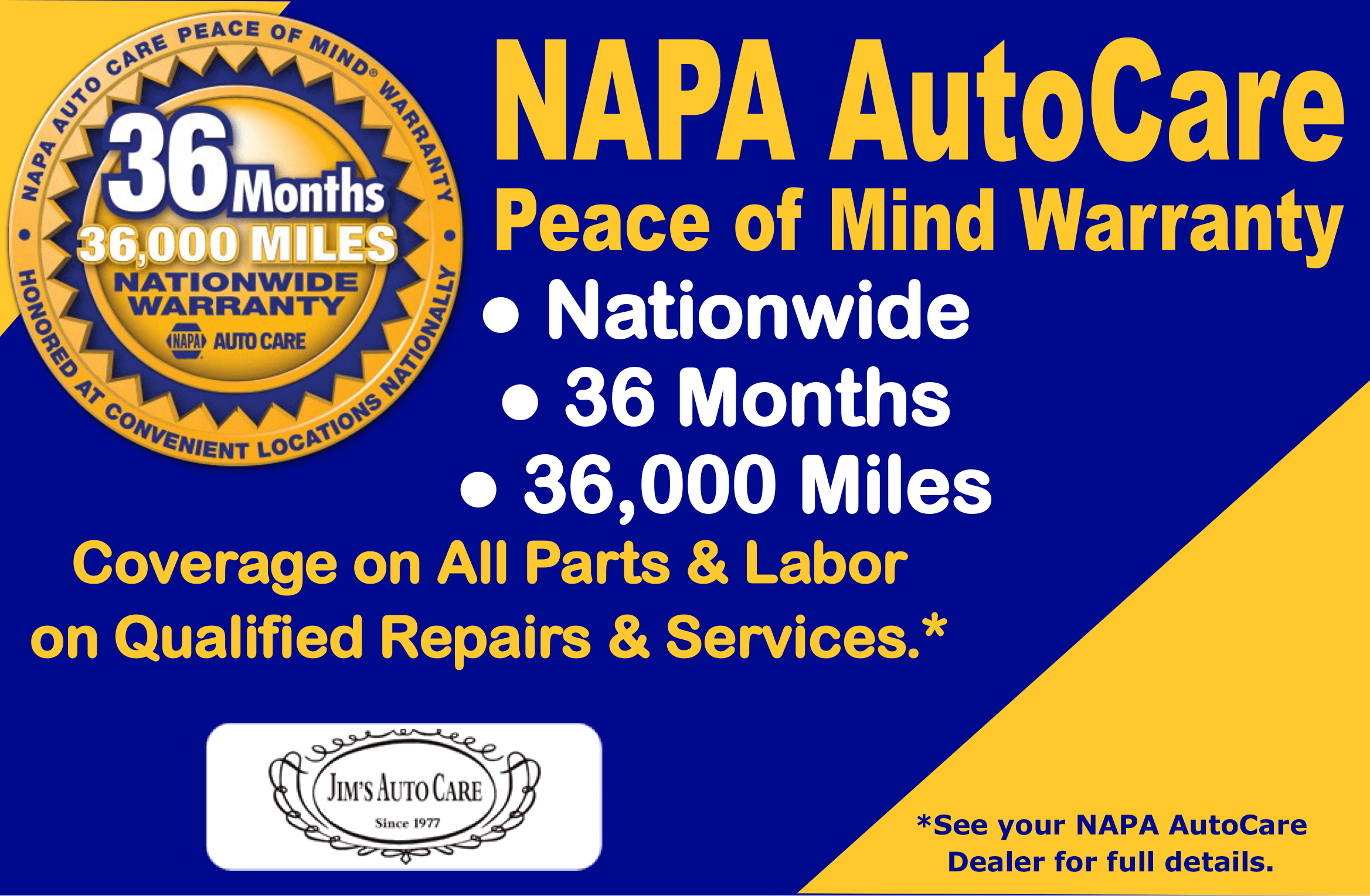 Jim's Auto Care NAPA AutoCare Warranty